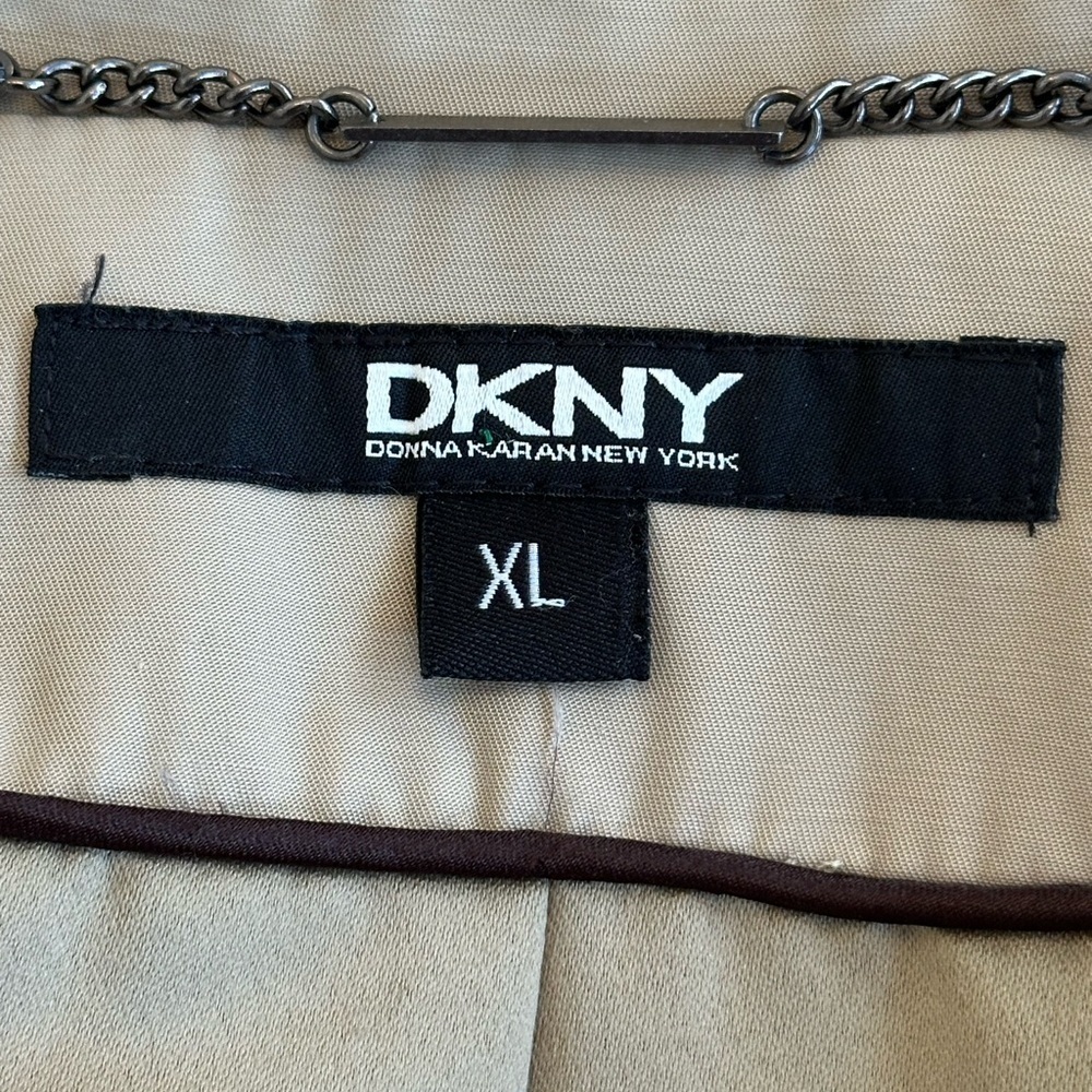 DKNY | Tan Tie Waist Single Breasted Trench Coat, Size XL - Picture 7 of 10